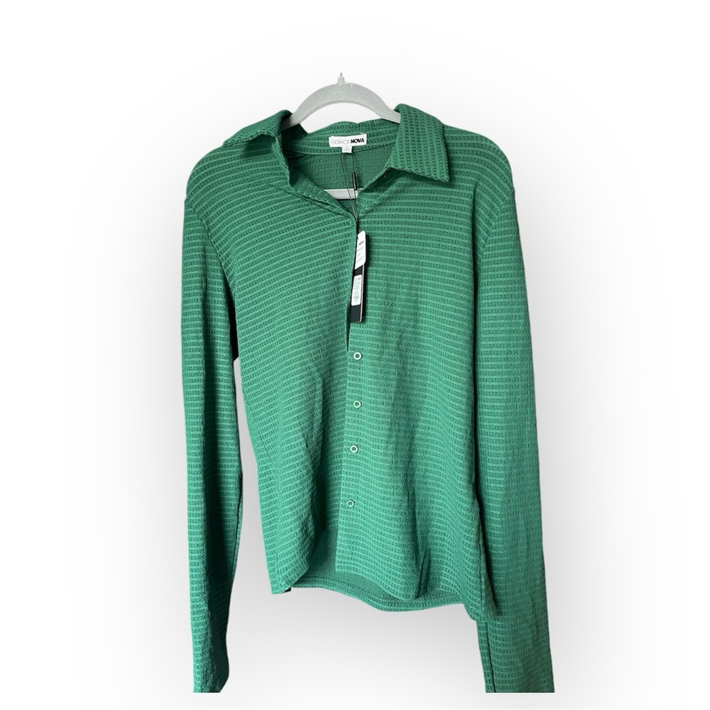 Green cotton knit button up shirt #fashion 
oversized fit